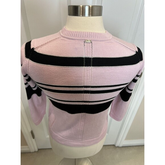 St. John Cardigan Pink Striped Knit Button Up Sz P Old Money Preppy Tiny Flaw XS - Picture 11 of 12